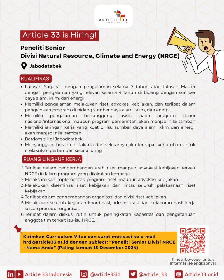 Article 33 Indonesia is Hiring: Peneliti Senior Divisi Natural Resource ...