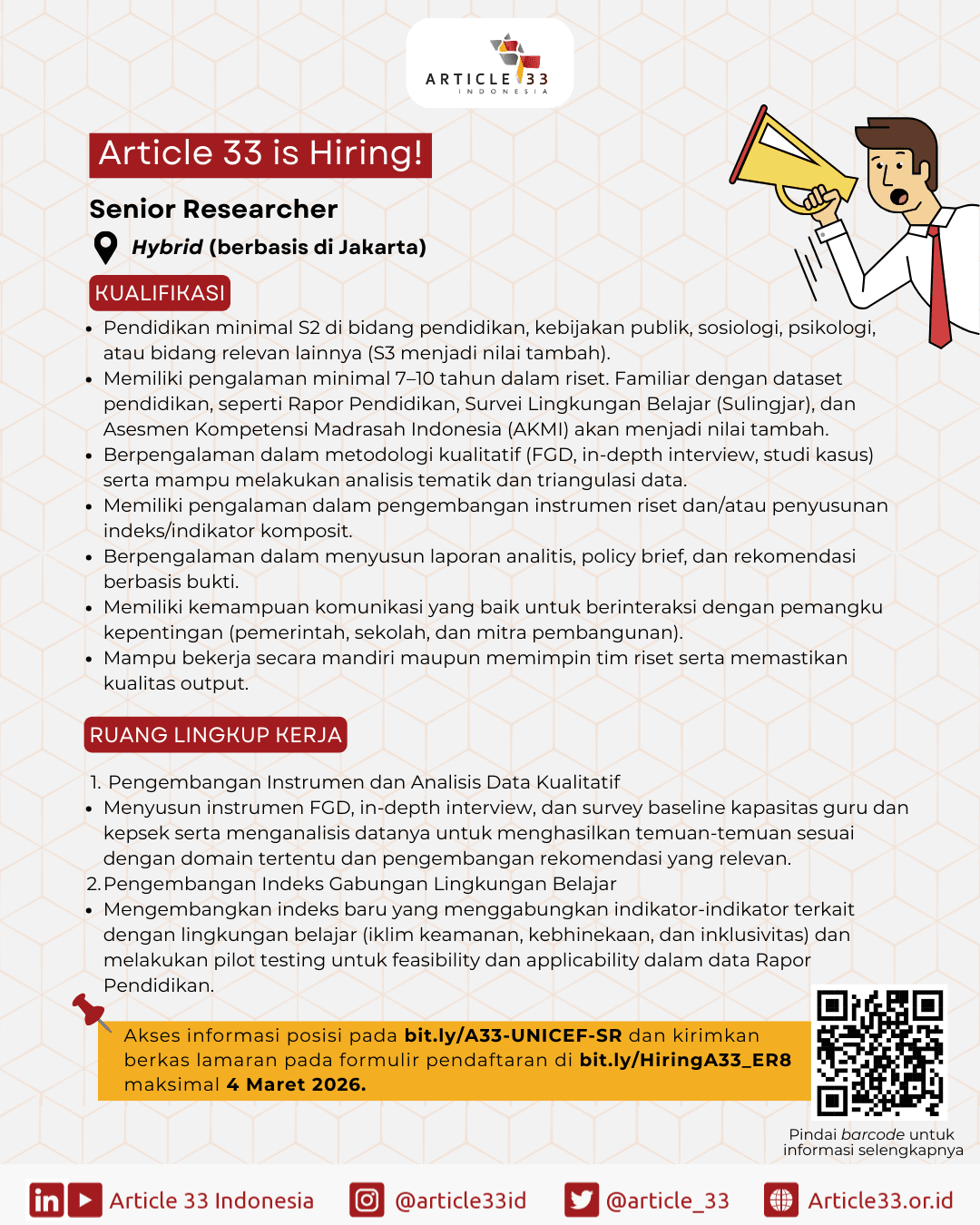 Article 33 Indonesia is Hiring: Senior Researcher | Article 33 Indonesia