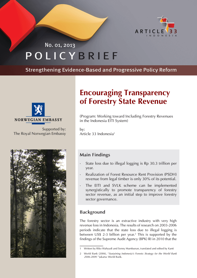 Policy Brief: Encouraging Transparency of Forestry State Revenue
