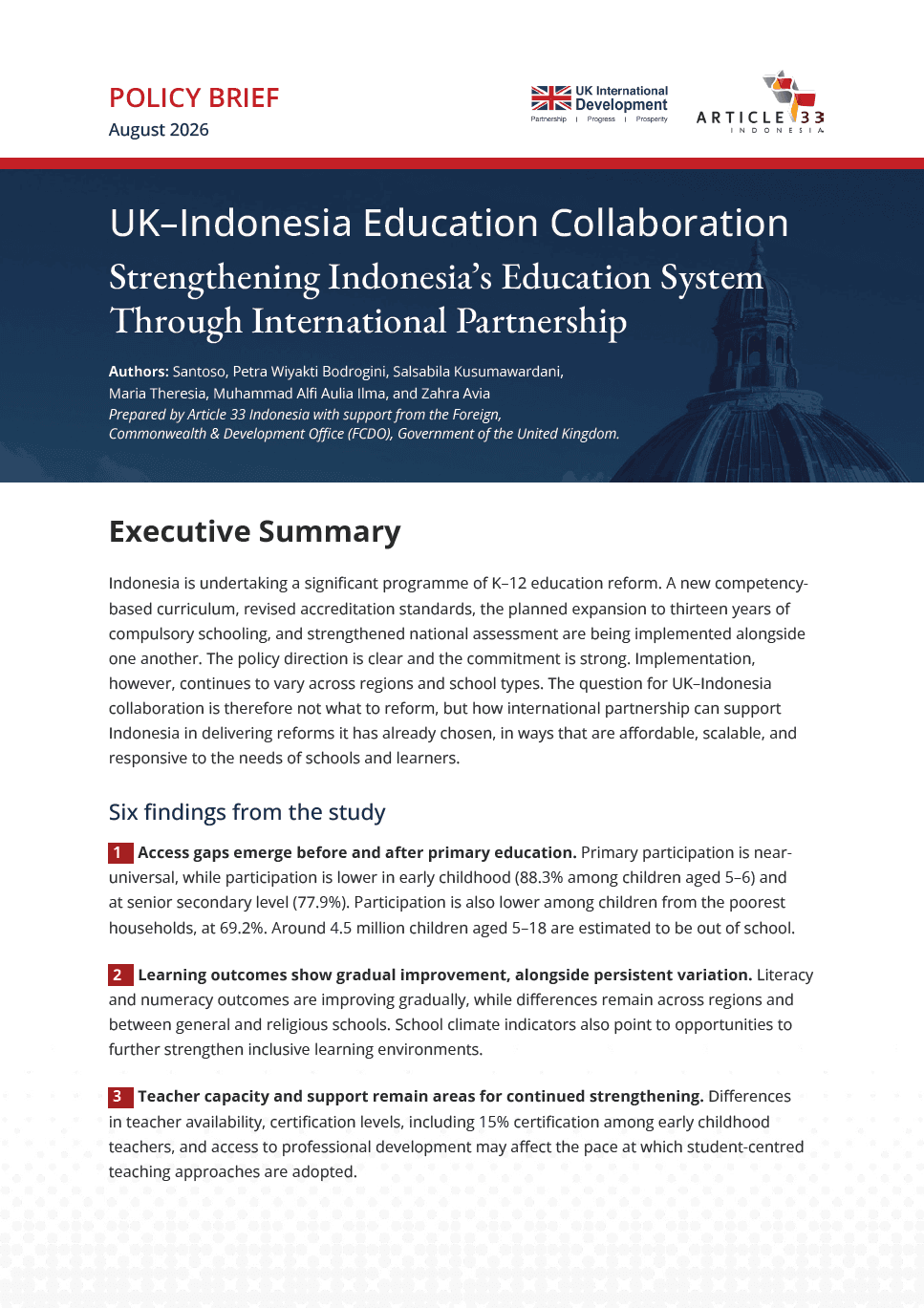 Policy Brief: UK-Indonesia Education Collaboration Strengthening Indonesia's Education System Through International Partnership