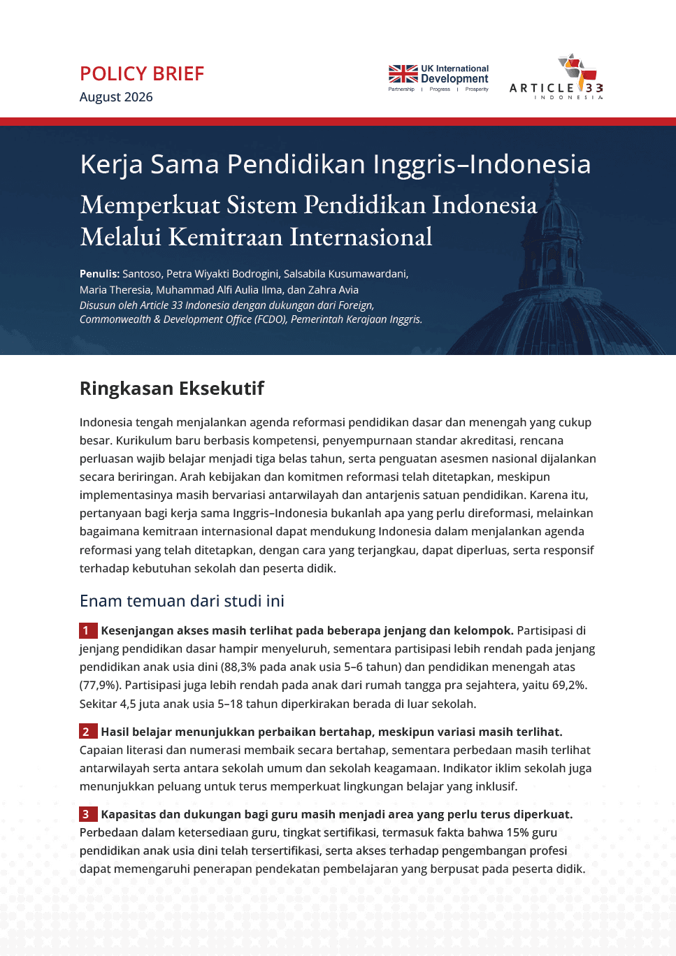 Policy Brief: Kolaborasi Pendidikan Inggris–Indonesia Memperkuat Sistem Pendidikan Indonesia Melalui Kemitraan Internasional